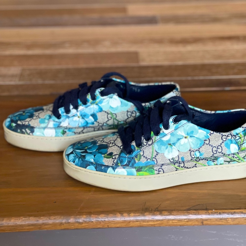 GUCCI MEN'S BLOOM FLOWER PRINT BLUE SUPREME GG SNEAKER Sz 7.5 Hard to find size